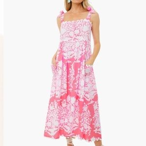 Fuchsia Palladio Print Tie Shoulder Dress by Juliet Dunn